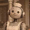 Rosie: a round, smiling robot face under a maid’s cap, with a frilled apron.